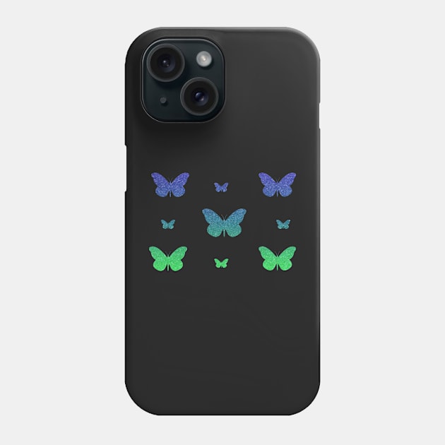 Bright Blue Green Faux Glitter Butterflies Phone Case by Felicity-K