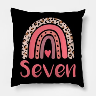 Kids 7 Year Old Leopard Rainbow Birthday Party Cute Girl 7Th Pillow