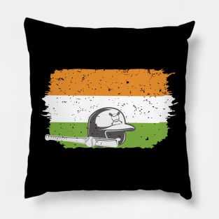 Indian Baseball Player Bat Ball Helmet Fan India Flag Pillow