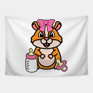 cute baby hamster wears a pink ribbon Tapestry