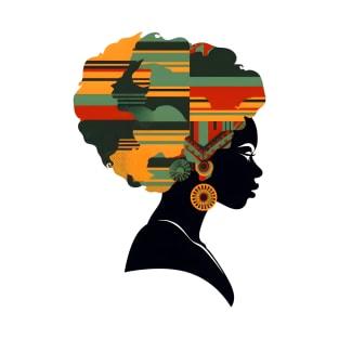 Afro Woman Silhouette, African Pattern T-Shirt