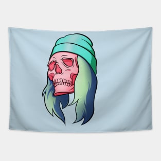 Fancy Pink Skull with Hat and Hair Tapestry