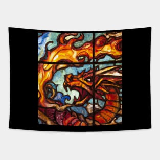 Red Dragon Breathing Fire Stained Glass Tapestry