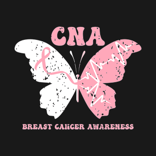 Pink Certified Nursing Assistant Butterflies Breast Cancer T-Shirt