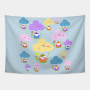 Cute baby sheep flying on clouds pattern Tapestry