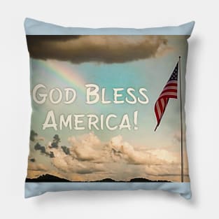 Rainbow Beaming Down on Flag God Bless America Pillow