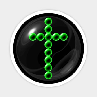 Green Yellow Cross in Glass Ball Magnet