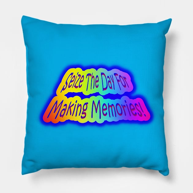 Seize The Day For Making Memories!  Neon Retro Rainbow Pillow by Creative Creation