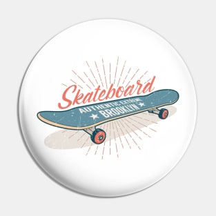 Skateboarding retro emblem with a gray blue skateboard Pin