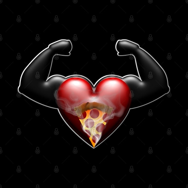 muscle flexing heart with steaming pizza slice by DrewskiDesignz