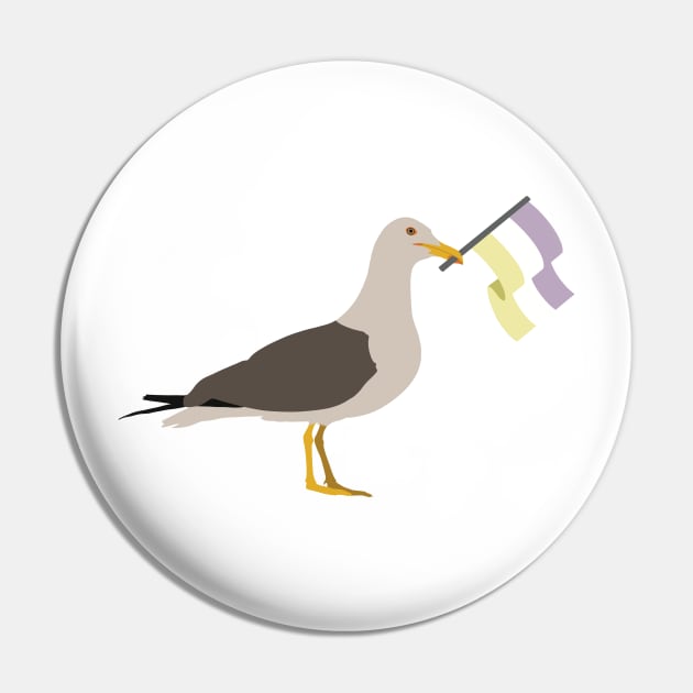 Seagull Holding Twink Pride Flag Pin by JustGottaDraw