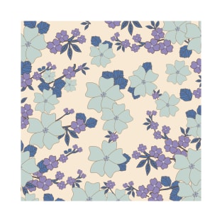 Blue Flowers, Purple Flowers, Floral Pattern T-Shirt