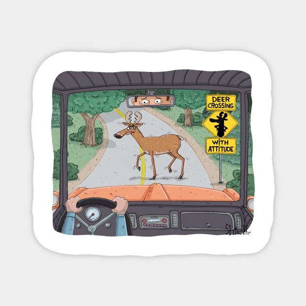 Deer Crossing with Attitude sign Magnet by macccc8