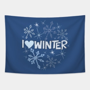 I Heart Winter Illustrated Text with snowflakes Tapestry