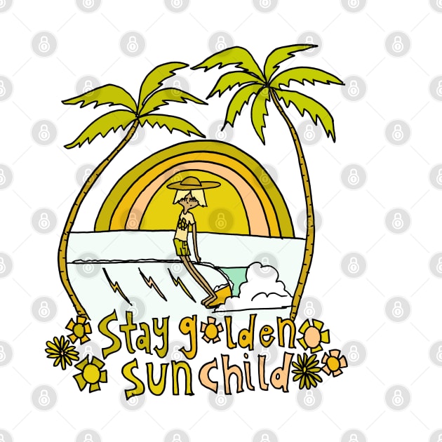 stay golden sun child retro surf art by surfy birdy by surfybirdy