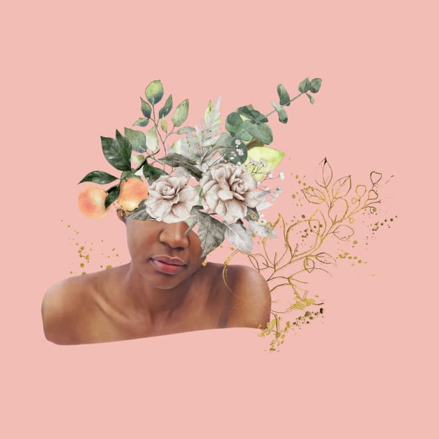 Floral Black Girl Bust with Gold Splatters by The Lily and The Lark