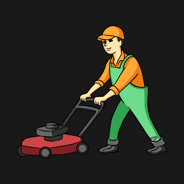 Gardener Mowing Grass by fromherotozero