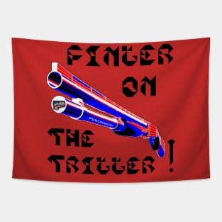 Finger On The Trigger, v. Black Text Tapestry