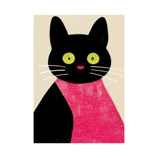 Surprised Kitty Retro Poster Vintage Art Cat Wall Eyes Pink Illustration T-Shirt