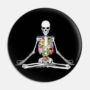 Yoga Skeleton & Rib Cage Flowers Pin