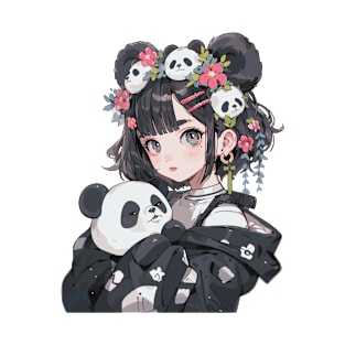 Manga Girl Cuddling A Panda T-Shirt