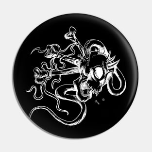 Serpent Skull (White on black) Pin