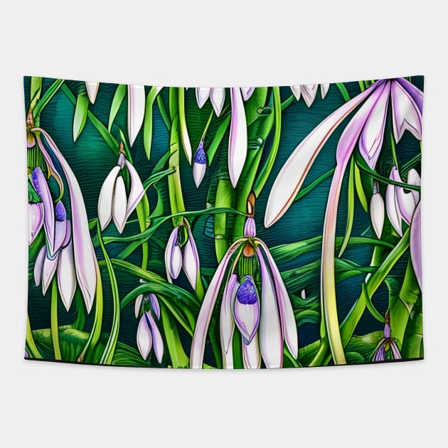 Winter Snow Drop Flowers Tapestry by LyndiiLoubie