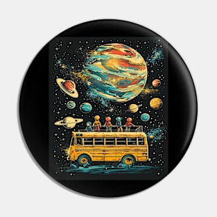 Galactic School Run: Vintage Space Bus Adventure Tee Pin