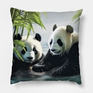 Panda Animal Wildlife Wilderness Colorful Realistic Illustration Pillow