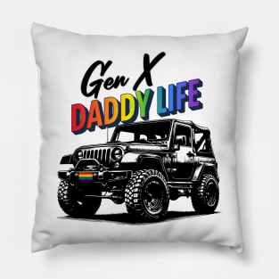 Gay Pride Shirt Men Daddy Gen X LGBTQ Jeep Rainbow Flag Pillow