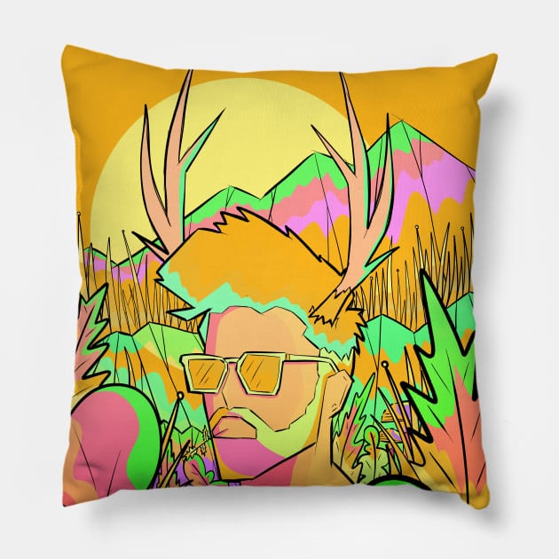 Funky Deer man Pillow by Swadeillustrations