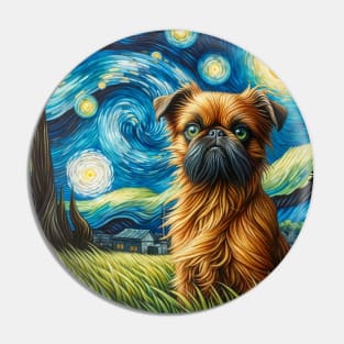 Starry Brussels Griffon Dog Portrait - Pet Portrait Pin