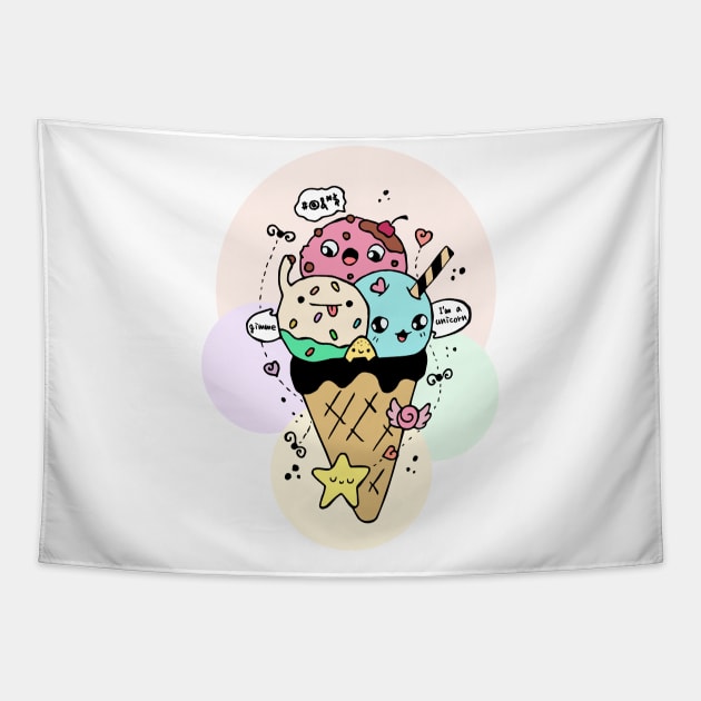 Cute Icecream Kawaii Illustration Tapestry by ArtsByNaty