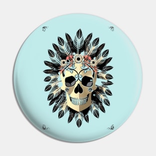 skull with feathers Pin