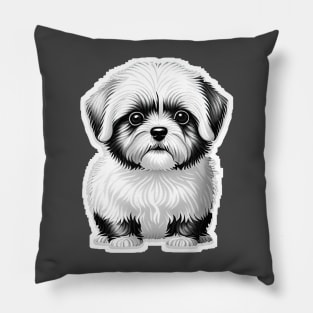 Black & White Cartoon Illustration of a Havanese Puppy Pillow