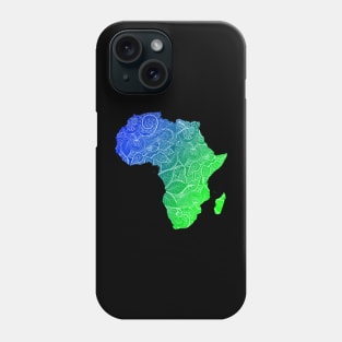 Colorful mandala art map of Africa with text in blue and green Phone Case