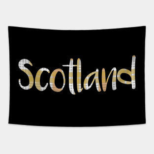 SCOTLAND, Metallic Tone Christmas Tartan Style Text Design Tapestry