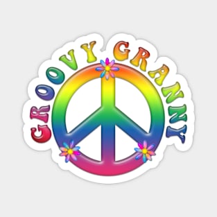 Tie Dye GROOVY GRANNY Peace Symbol with Flowers Magnet