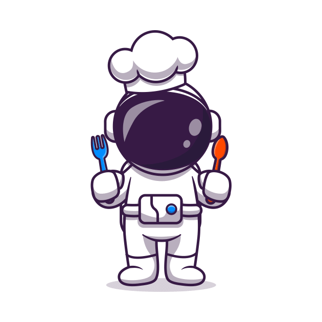 Cute Astronaut Chef With Fork And Spoon Cartoon by Catalyst Labs