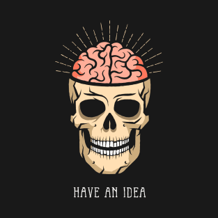 Skull with brain and rays on dark background T-Shirt