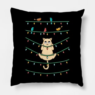 Cat and birds christmas Pillow