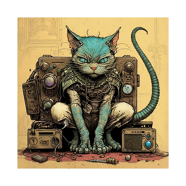 Futuristic Bio Synth Steampunk Future Cat by kiddo200