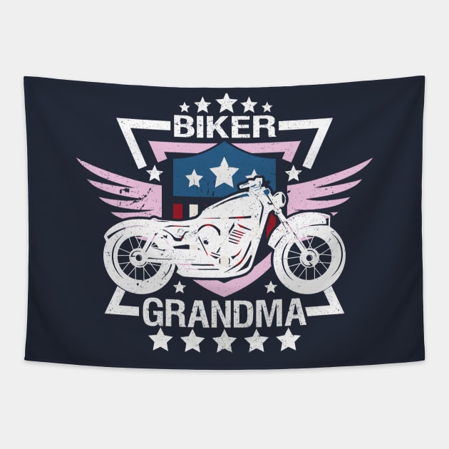 Biker Grandma Pink Wings Motorcycle Flag Shield Tapestry by EPDROCKS