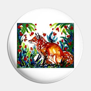 flower fox Art painting Pin