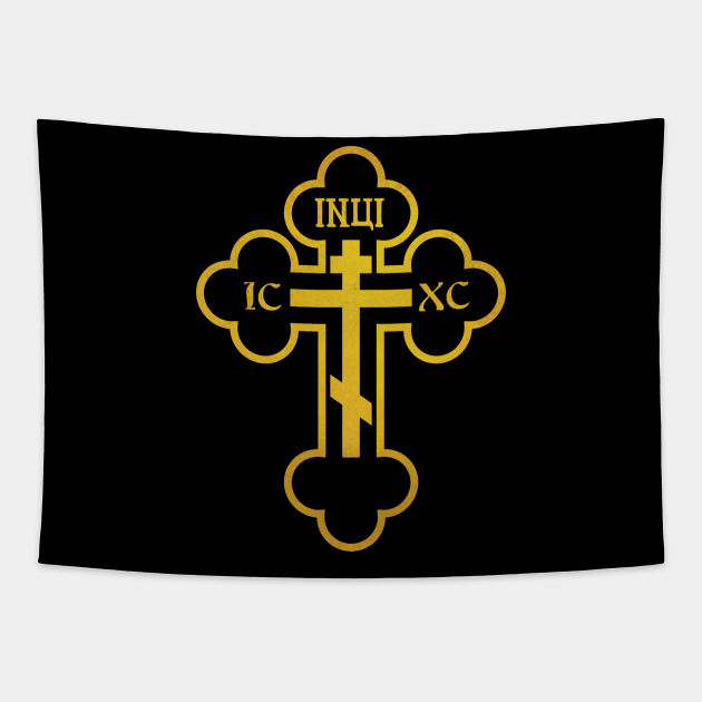 Russian Greek Byzantine Golden Orthodox Cross Crucifix Tapestry by Beltschazar