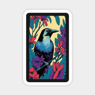 Crow Vibrant Tropical Flower Tall Retro Vintage Digital Pop Art Portrait Magnet