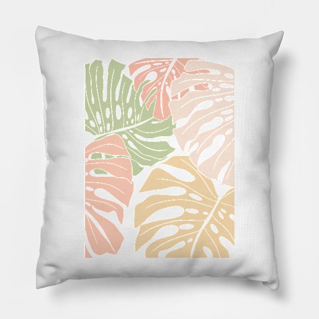 Abstract Patel Colors Monstera Leaves 3 Pillow by gusstvaraonica