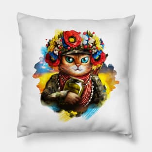 Ukrainian cat soldier Pillow