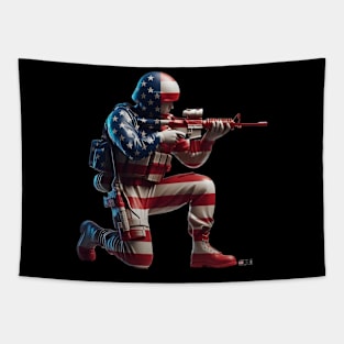 American Military Soldier and USA Flag by focusln Tapestry