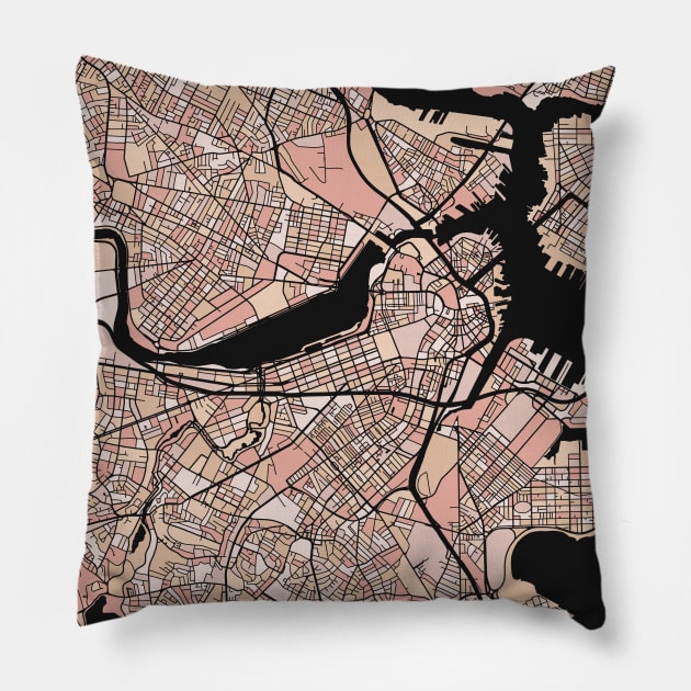 Boston Map Pattern in Soft Pink Pastels Pillow by PatternMaps